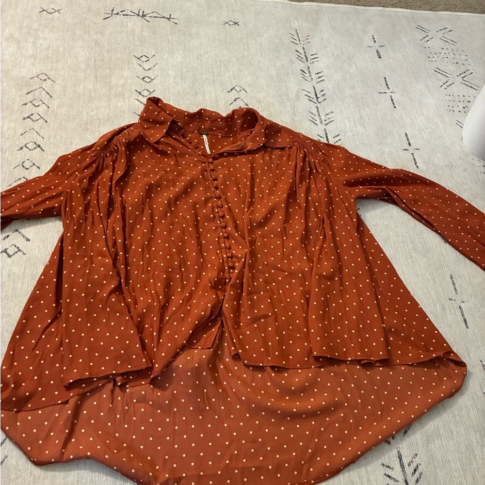 Free People Terracotta Polka Dot Blouse